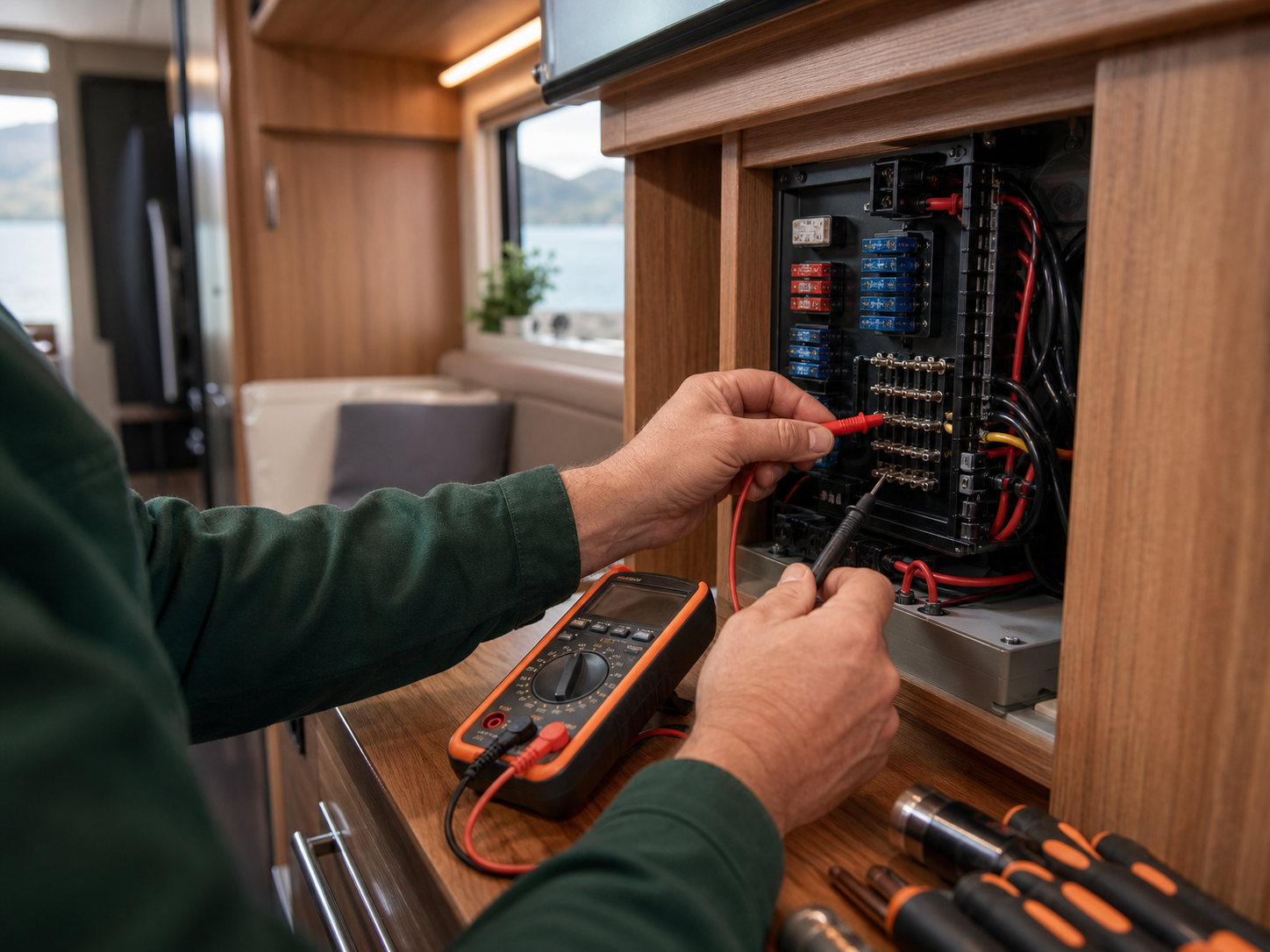 Motorhome electrical system being checked